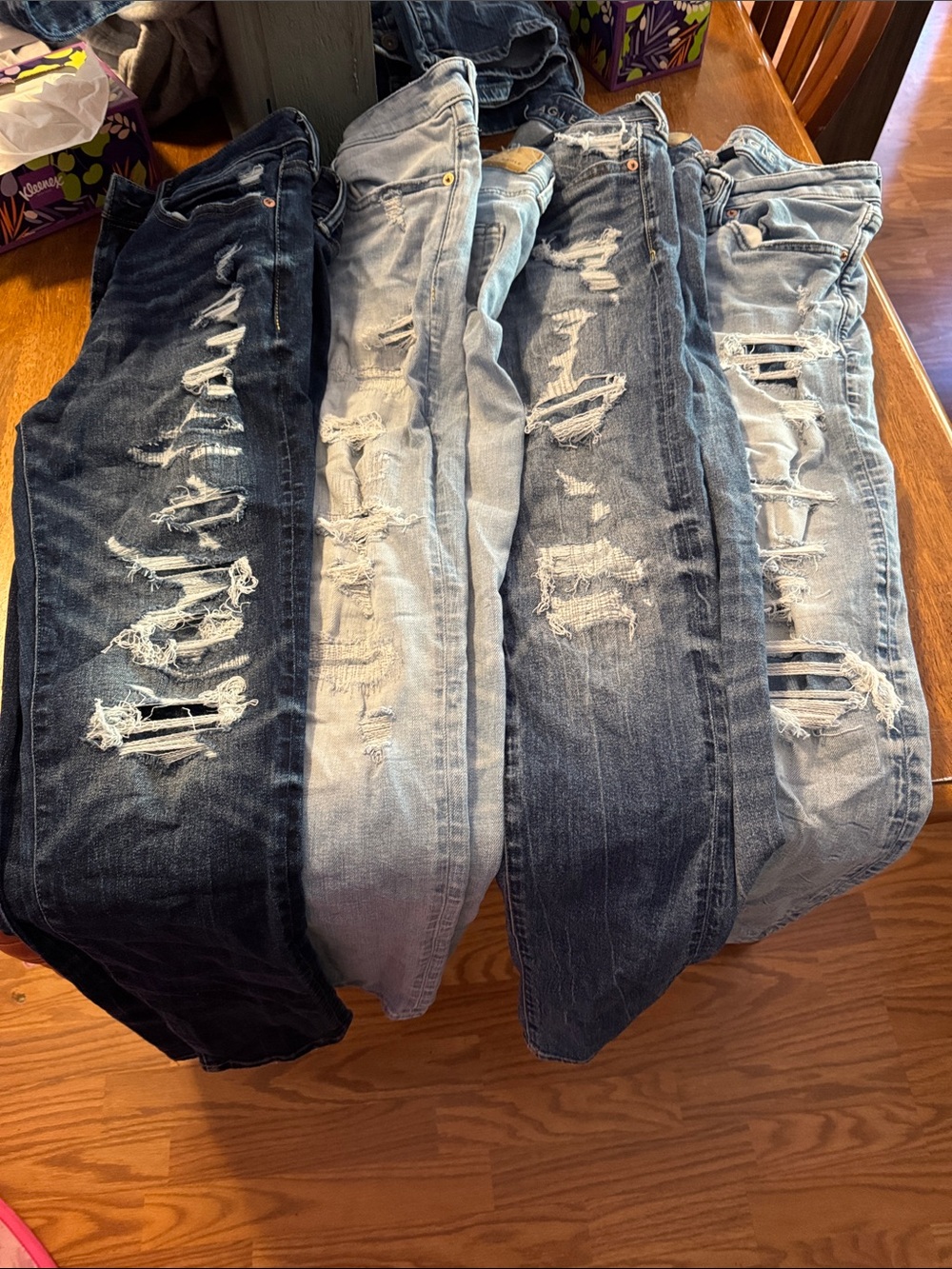 American Eagle Outfitters Distressed Skinny Jeans in Multiple Blue Washes